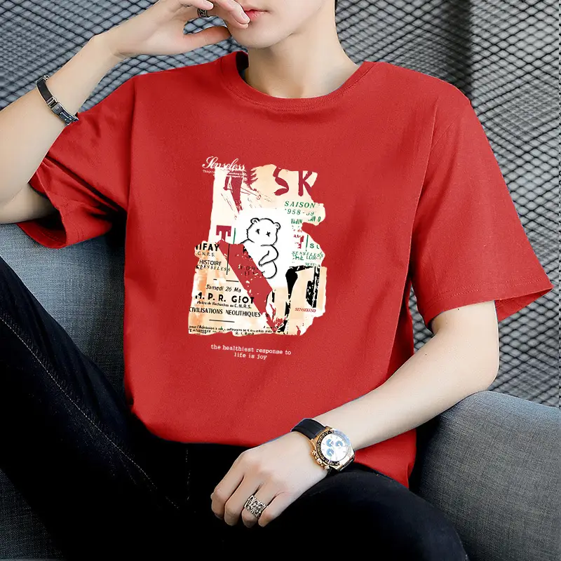 100% Cotton Summer T-Shirt for Men Loose Fit Moisture Wicking