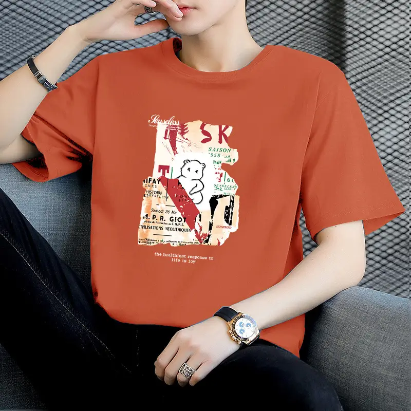 100% Cotton Summer T-Shirt for Men Loose Fit Moisture Wicking