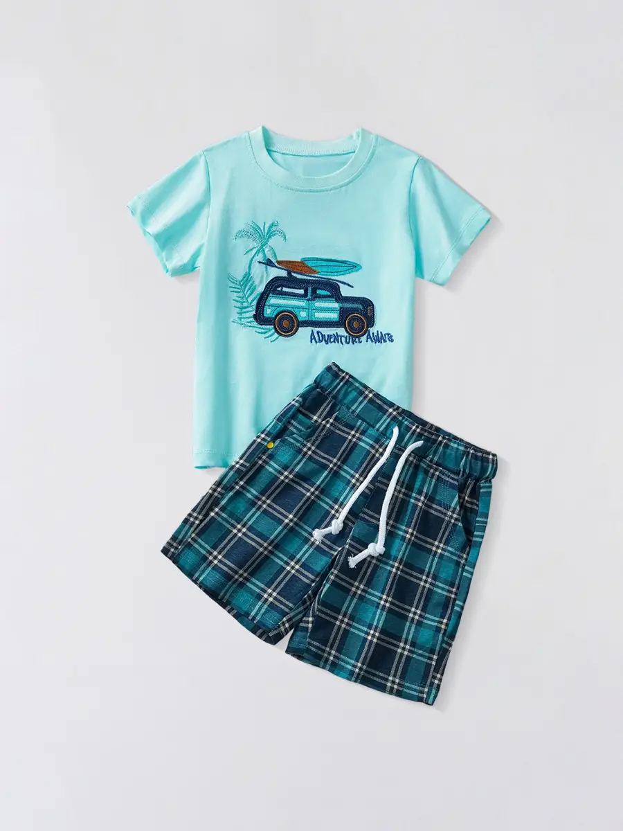 Boys Car Embroidered T-Shirt 2025 Summer