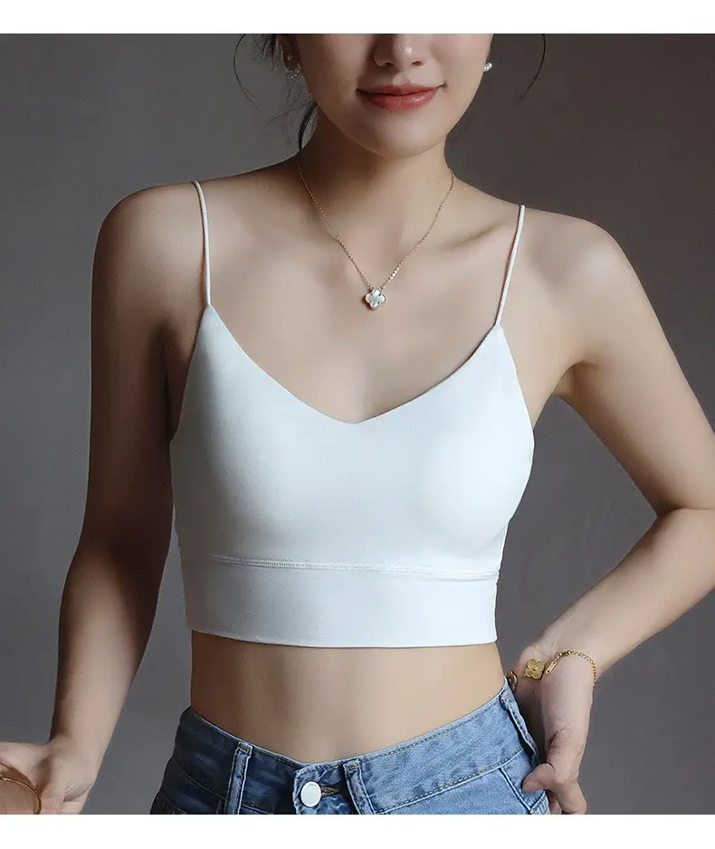 Women's White Camisole with Chest Pad All-In-One Top — feature 24