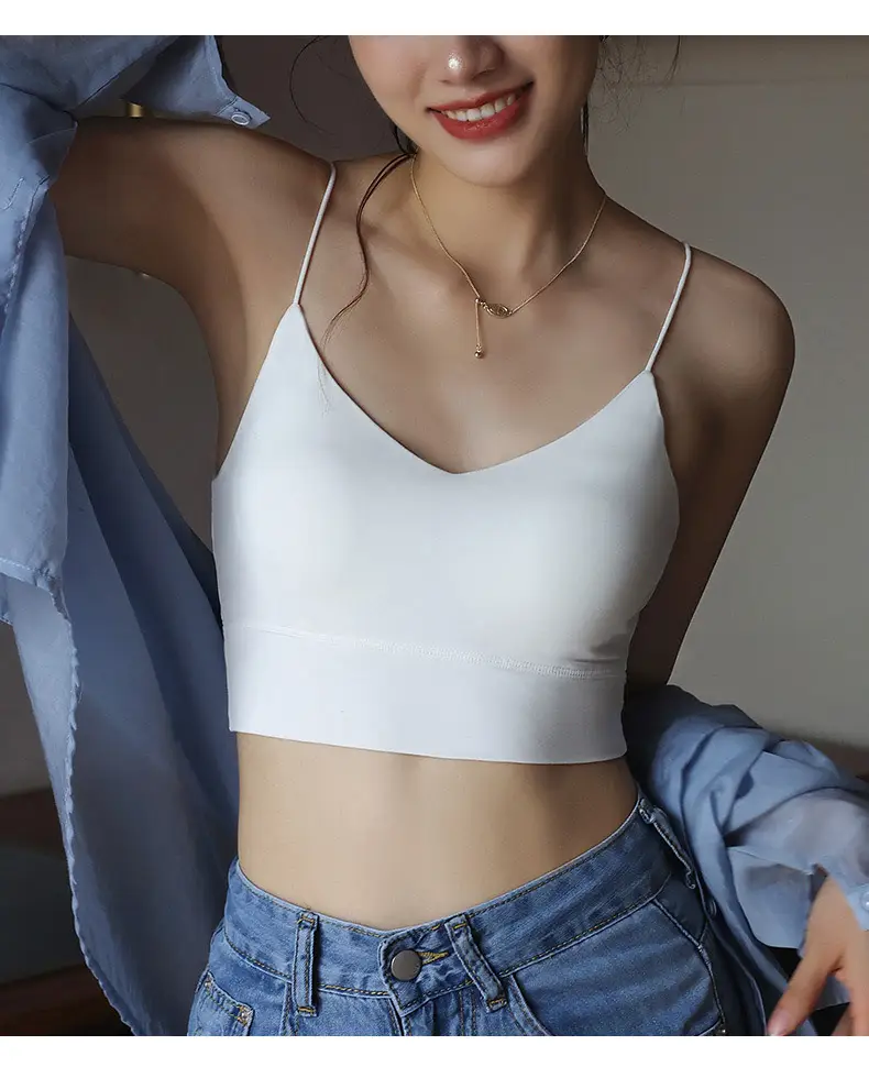 Women's White Camisole with Chest Pad All-In-One Top — feature 26