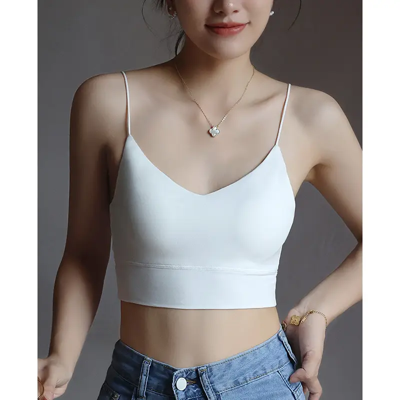 Women's White Camisole with Chest Pad All-In-One Top - Image 2