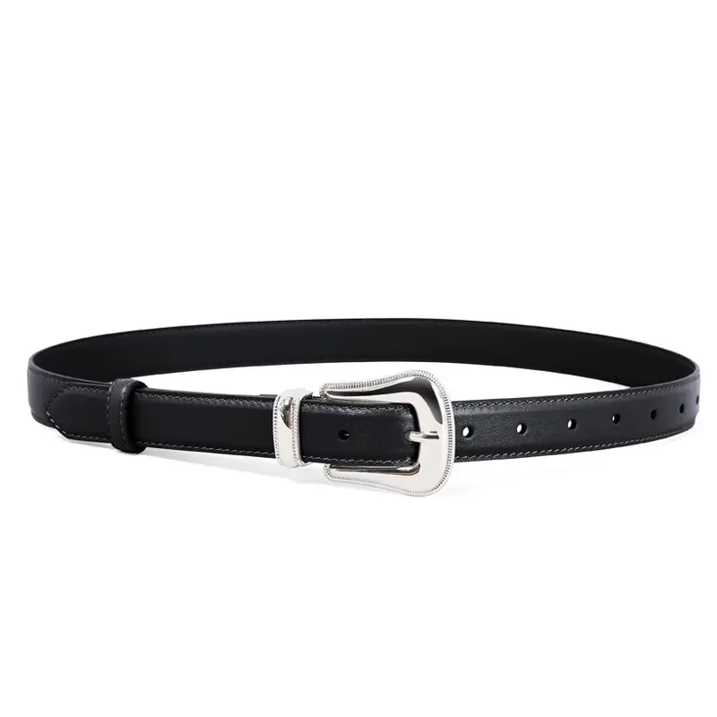 Black Leather Belt with Silver Buckle for Women - Image 8