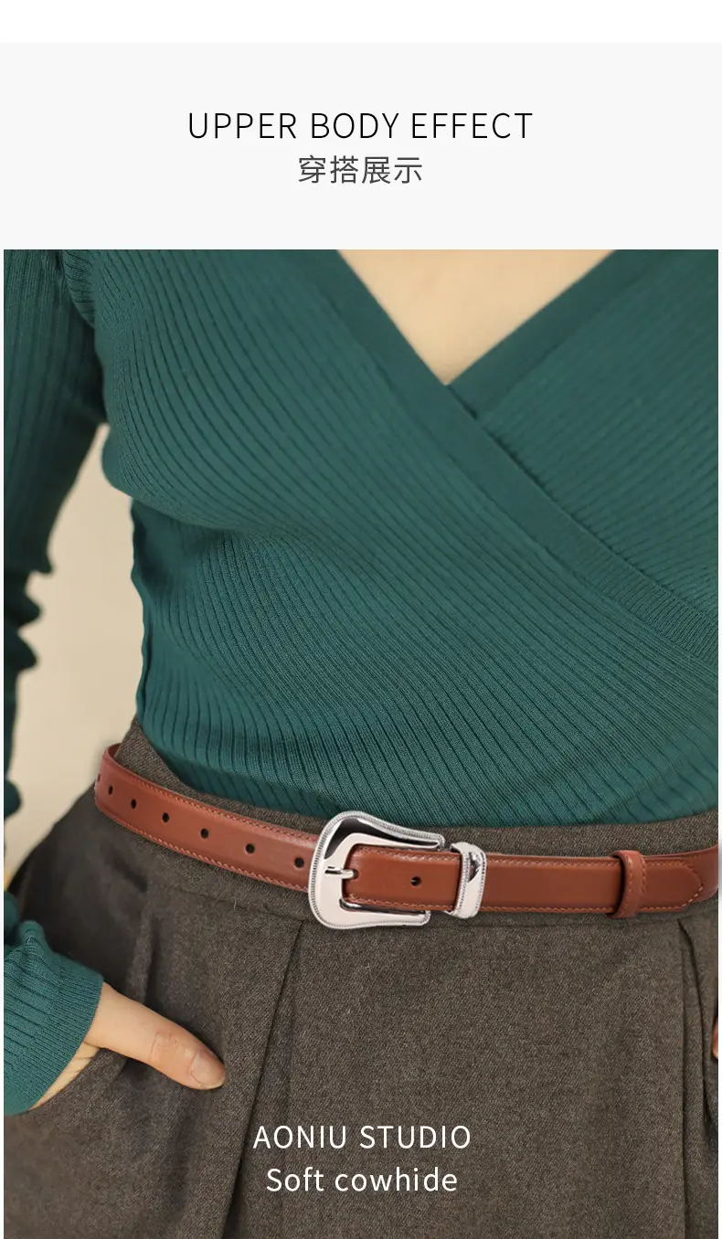 Black Leather Belt with Silver Buckle for Women โ feature 20