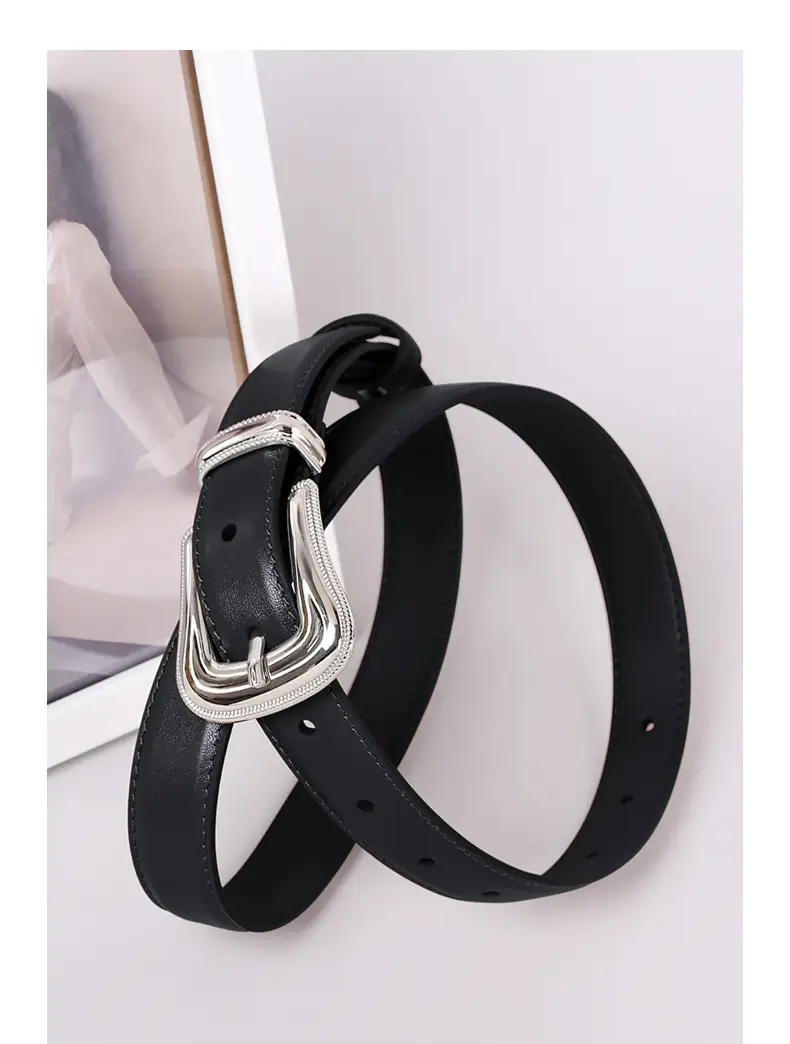 Black Leather Belt with Silver Buckle for Women โ feature 26