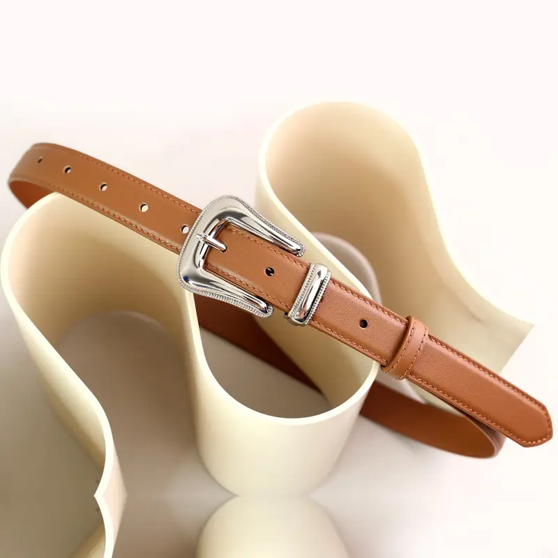 Black Leather Belt with Silver Buckle for Women - Image 2