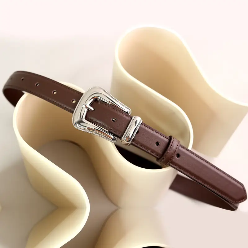 Black Leather Belt with Silver Buckle for Women - Image 3
