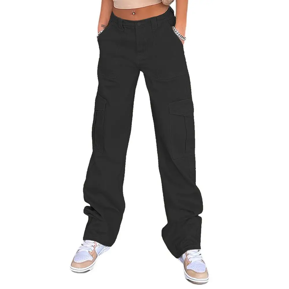 2023 Women's High Waist Pocket Pants Brown Cotton Casual Set - Image 5