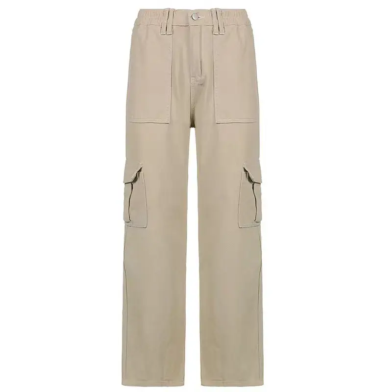 2023 Women's High Waist Pocket Pants Brown Cotton Casual Set — feature 11