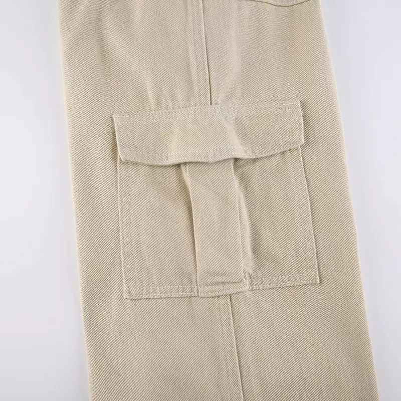 2023 Women's High Waist Pocket Pants Brown Cotton Casual Set — feature 15