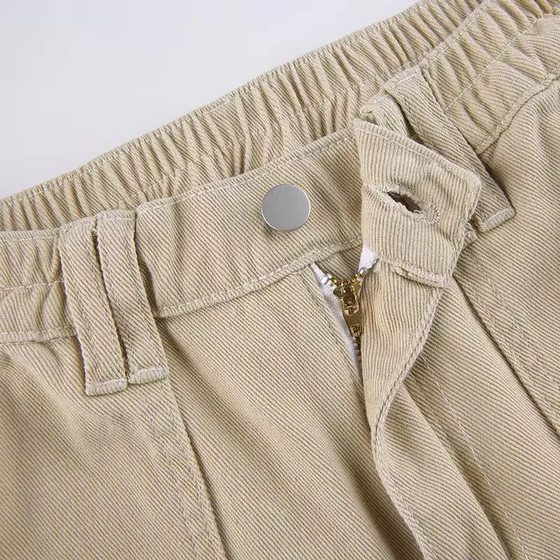 2023 Women's High Waist Pocket Pants Brown Cotton Casual Set — feature 16