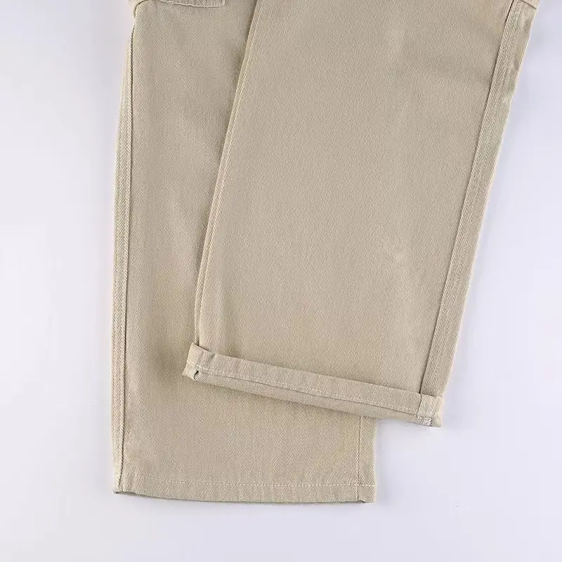 2023 Women's High Waist Pocket Pants Brown Cotton Casual Set — feature 17