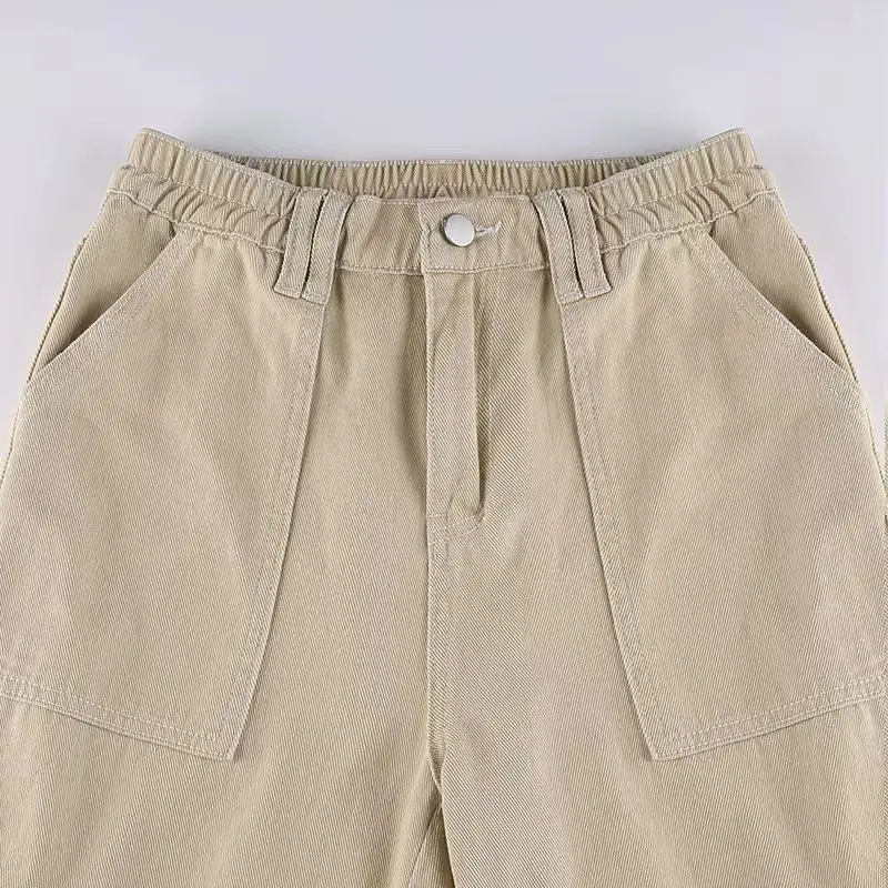 2023 Women's High Waist Pocket Pants Brown Cotton Casual Set — feature 18