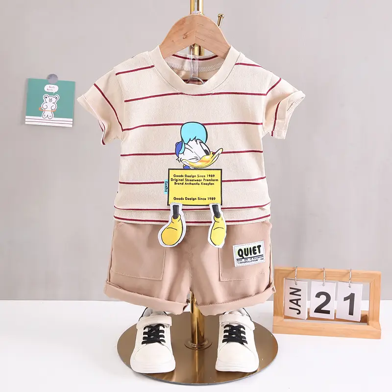 Kids Korean Striped T-Shirt Shorts Set Summer Boys