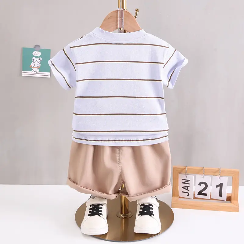 Kids Korean Striped T-Shirt Shorts Set Summer Boys