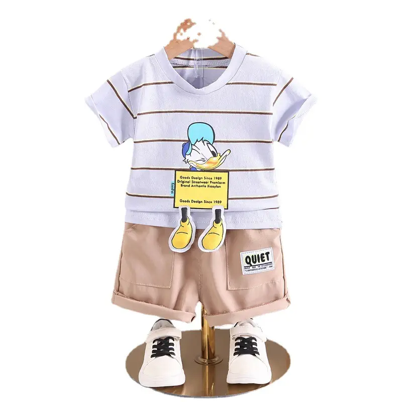 Kids Korean Striped T-Shirt Shorts Set Summer Boys