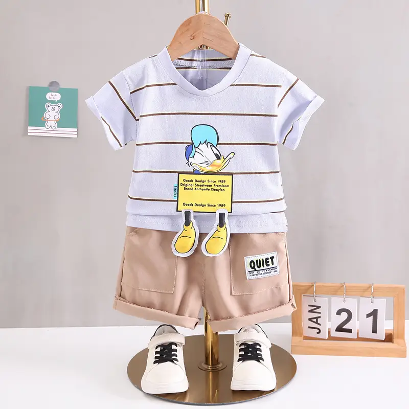 Kids Korean Striped T-Shirt Shorts Set Summer Boys