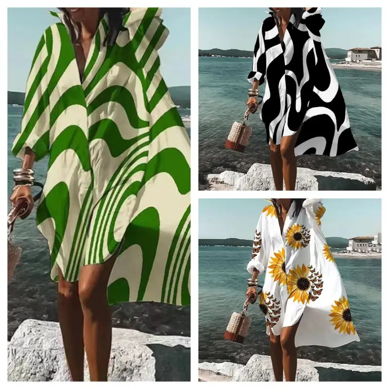 Women's Black White Abstract Print Dress Large Size