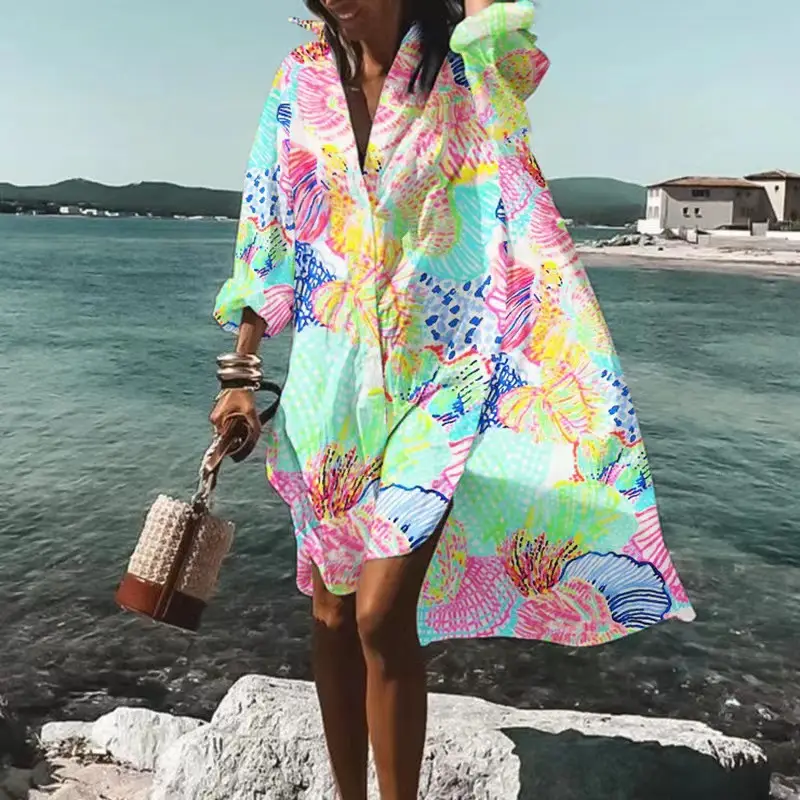 Women's Black White Abstract Print Dress Large Size — feature 2