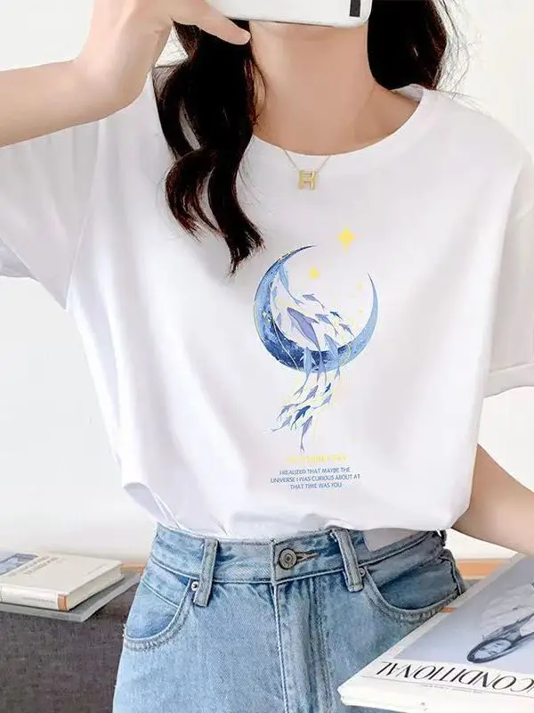 Loose Cotton Short-Sleeved T-Shirt for Women, New Summer Wear, Inner Top, Right Shoulder Design, Sweatshirt for Women, Round Neck, Spring & Fall