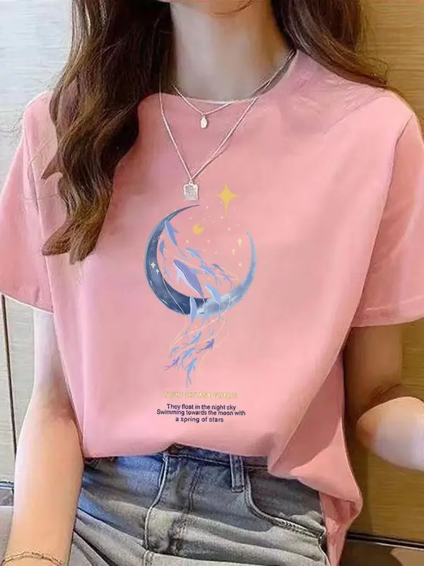 Loose Cotton Short-Sleeved T-Shirt for Women, New Summer Wear, Inner Top, Right Shoulder Design, Sweatshirt for Women, Round Neck, Spring & Fall