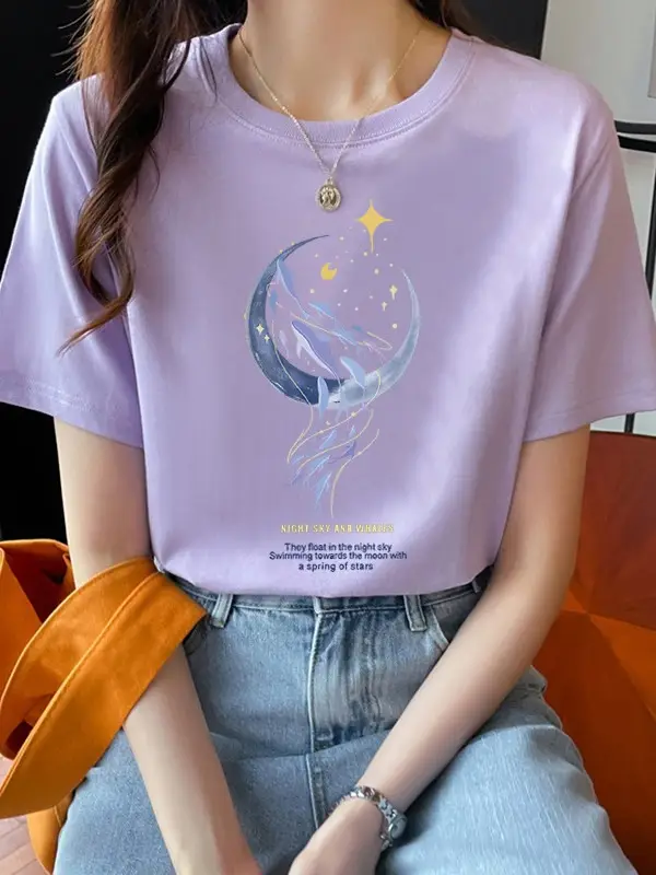 Loose Cotton Short-Sleeved T-Shirt for Women, New Summer Wear, Inner Top, Right Shoulder Design, Sweatshirt for Women, Round Neck, Spring & Fall