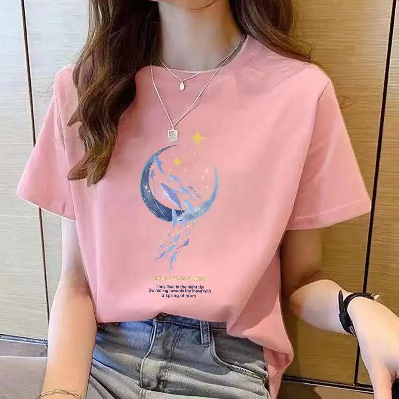 Loose Cotton Short-Sleeved T-Shirt for Women, New Summer Wear, Inner Top, Right Shoulder Design, Sweatshirt for Women, Round Neck, Spring & Fall — feature 10