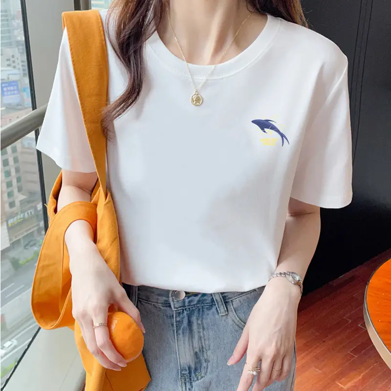 Loose Cotton Short-Sleeved T-Shirt for Women, New Summer Wear, Inner Top, Right Shoulder Design, Sweatshirt for Women, Round Neck, Spring & Fall — feature 16