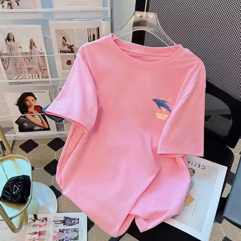 Loose Cotton Short-Sleeved T-Shirt for Women, New Summer Wear, Inner Top, Right Shoulder Design, Sweatshirt for Women, Round Neck, Spring & Fall — feature 17