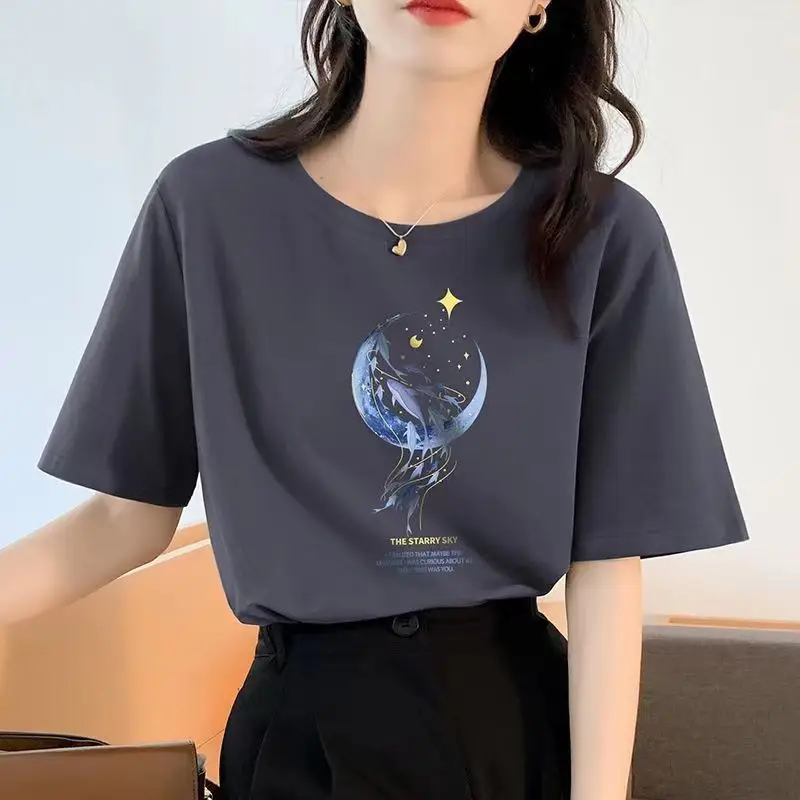 Loose Cotton Short-Sleeved T-Shirt for Women, New Summer Wear, Inner Top, Right Shoulder Design, Sweatshirt for Women, Round Neck, Spring & Fall — feature 8