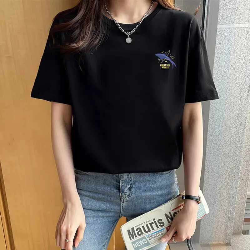 Loose Cotton Short-Sleeved T-Shirt for Women, New Summer Wear, Inner Top, Right Shoulder Design, Sweatshirt for Women, Round Neck, Spring & Fall