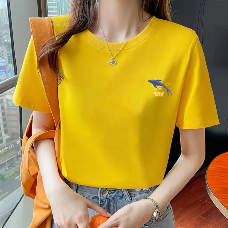 Loose Cotton Short-Sleeved T-Shirt for Women, New Summer Wear, Inner Top, Right Shoulder Design, Sweatshirt for Women, Round Neck, Spring & Fall