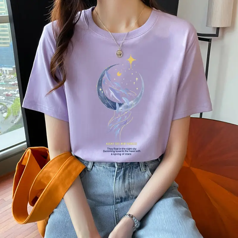 Loose Cotton Short-Sleeved T-Shirt for Women, New Summer Wear, Inner Top, Right Shoulder Design, Sweatshirt for Women, Round Neck, Spring & Fall