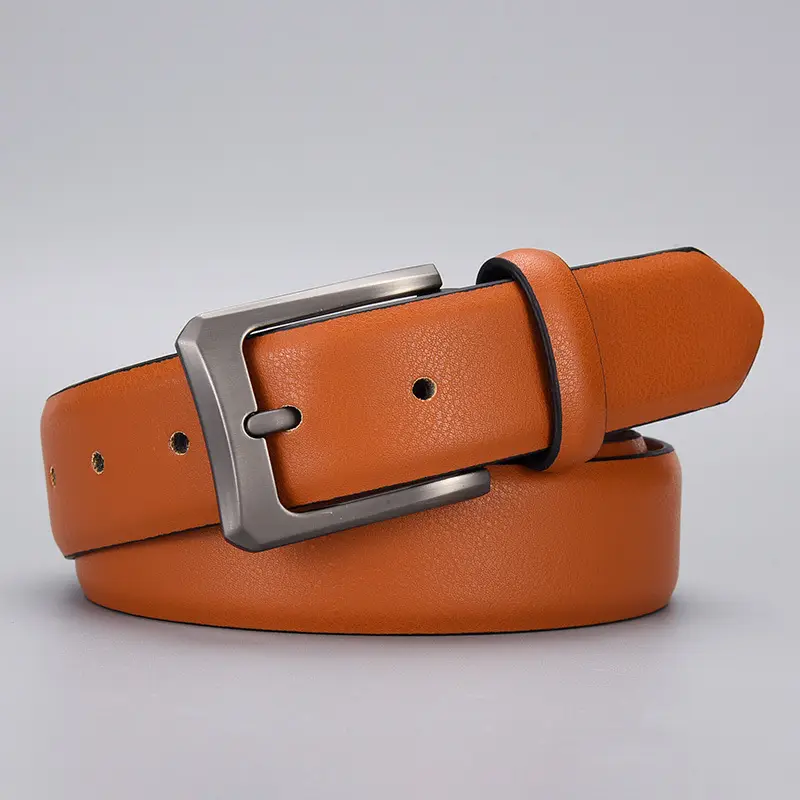 Men's Tan Leather Belt with Silver Buckle 2026