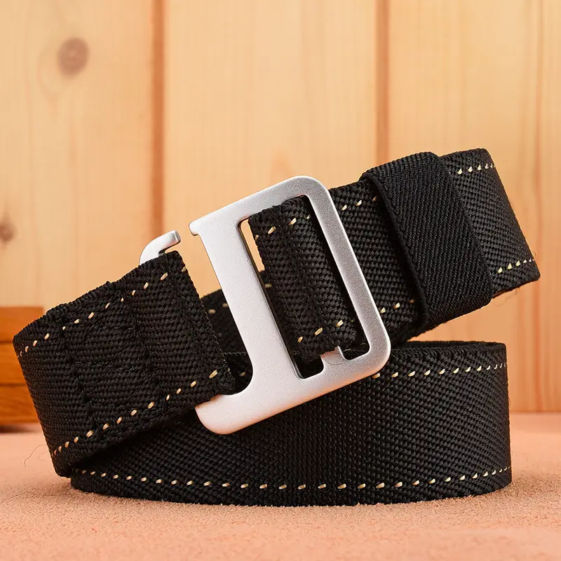 Men's Black Nylon Belt with Silver Buckle - Image 4