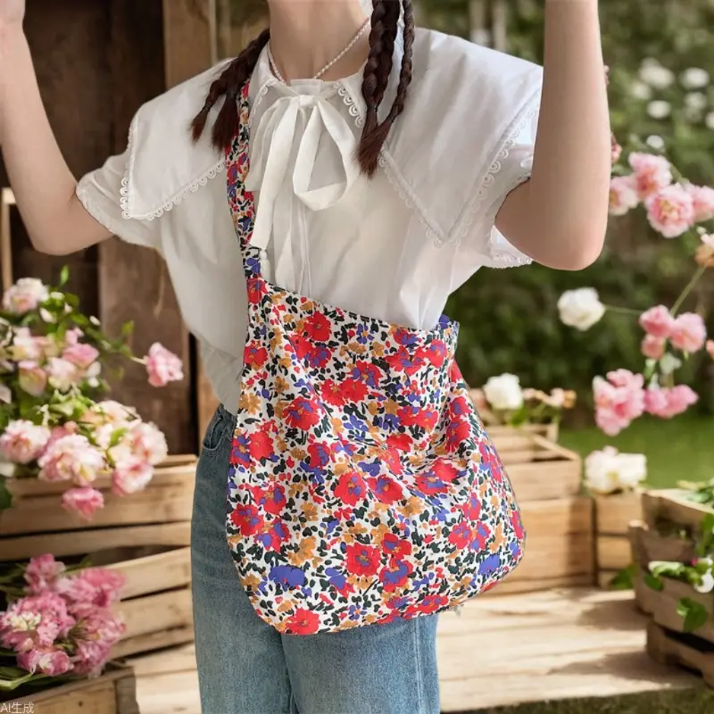 Women Floral Cotton Shoulder Bag Student Western Style - Image 5