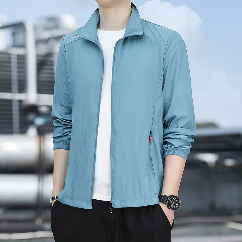 Men's Light Blue Sun Protection Jacket with Collar - Image 9