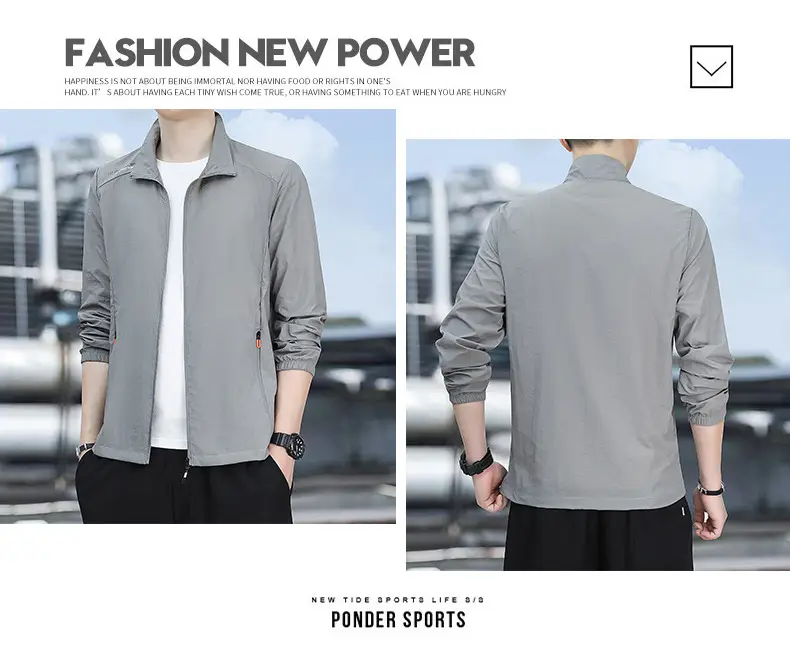 Men's Light Blue Sun Protection Jacket with Collar — feature 12