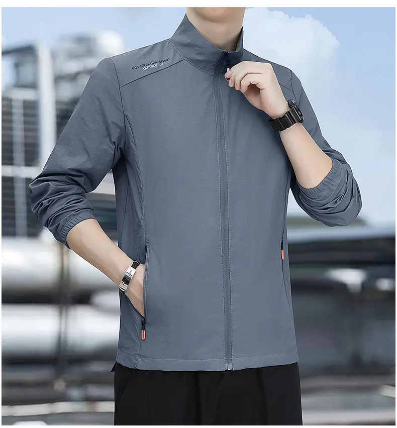 Men's Light Blue Sun Protection Jacket with Collar — feature 13