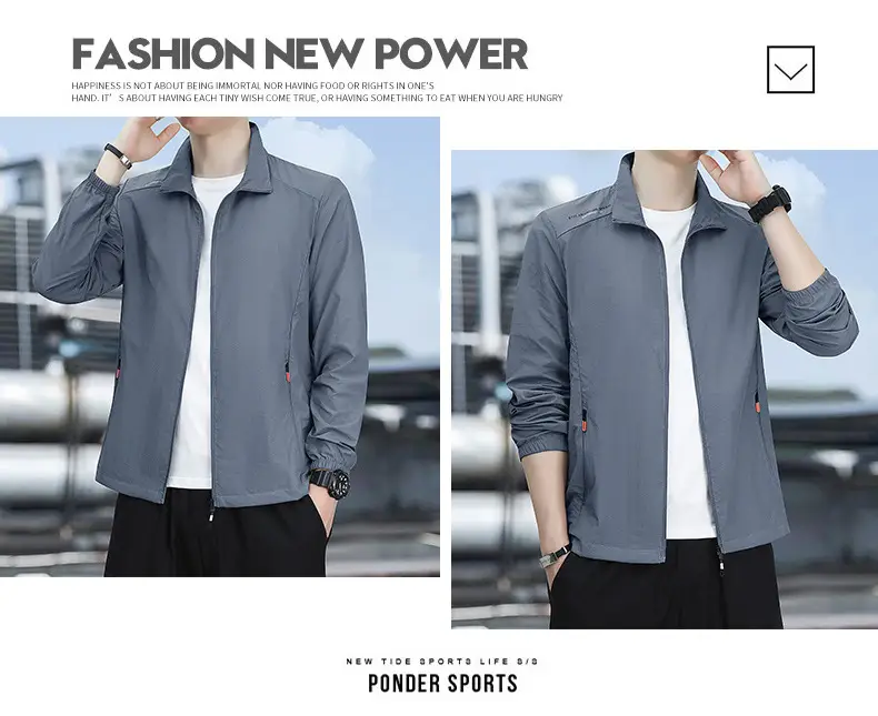 Men's Light Blue Sun Protection Jacket with Collar — feature 14