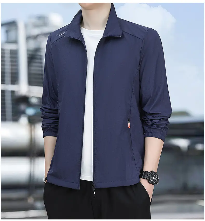 Men's Light Blue Sun Protection Jacket with Collar — feature 15