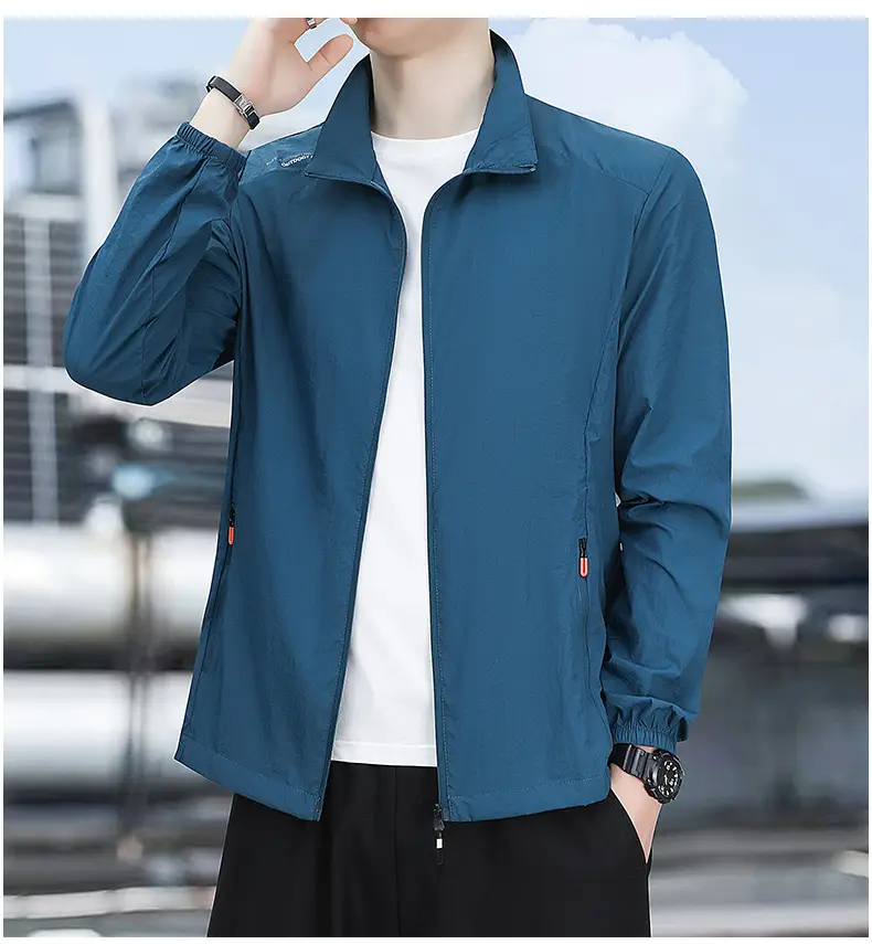 Men's Light Blue Sun Protection Jacket with Collar — feature 17