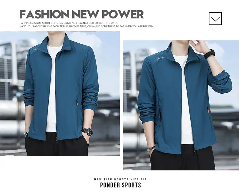 Men's Light Blue Sun Protection Jacket with Collar — feature 18