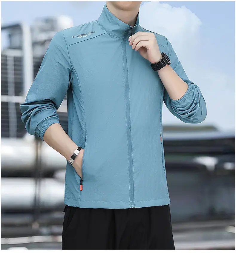 Men's Light Blue Sun Protection Jacket with Collar — feature 19