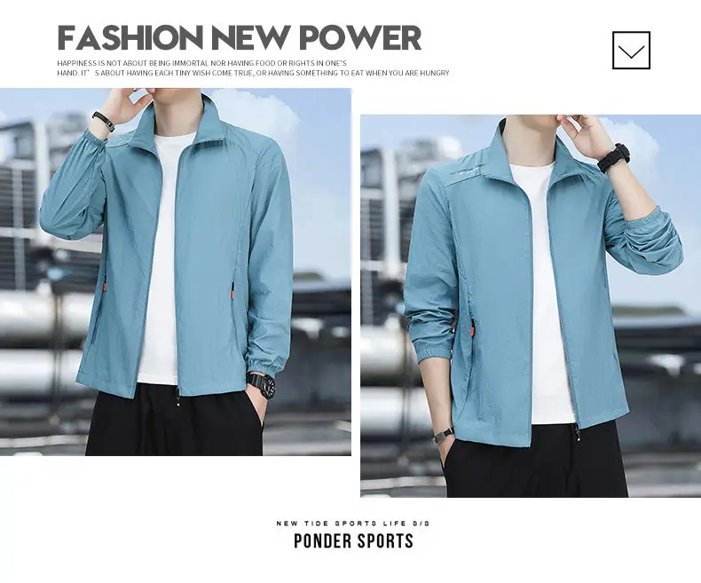 Men's Light Blue Sun Protection Jacket with Collar — feature 20