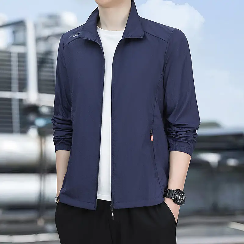 Men's Light Blue Sun Protection Jacket with Collar - Image 3