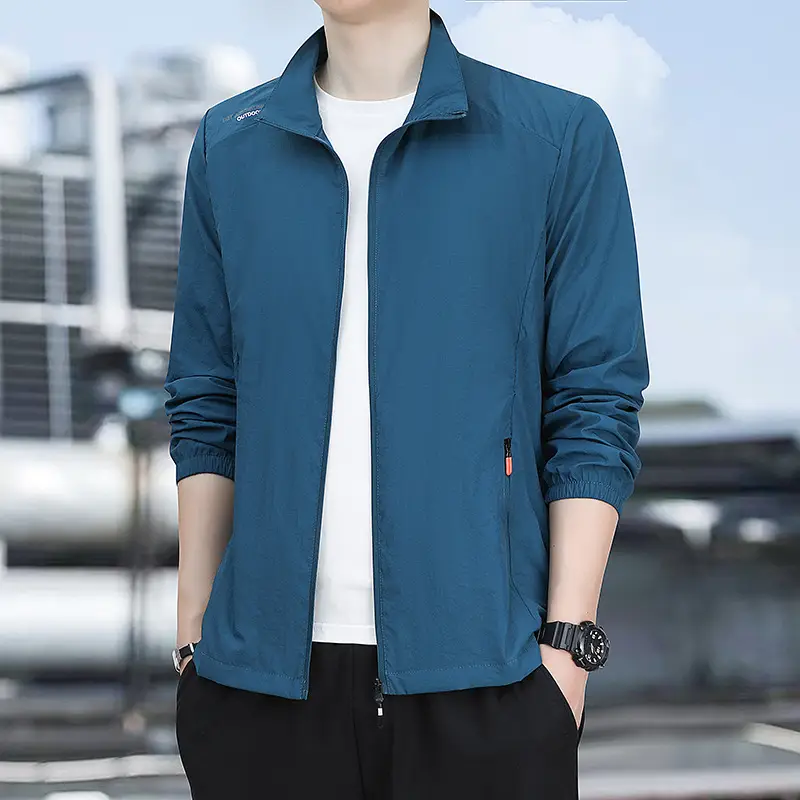 Men's Light Blue Sun Protection Jacket with Collar - Image 4
