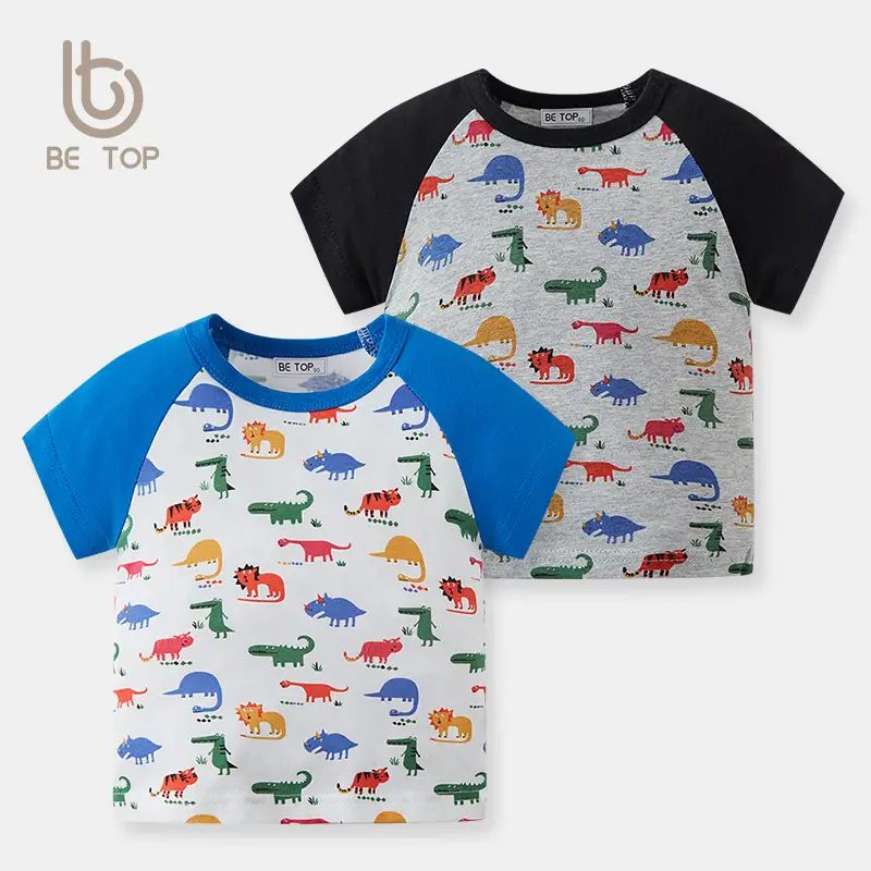 2025 Cartoon Dinosaur Kids Cotton Round Neck Shirt - Image 3
