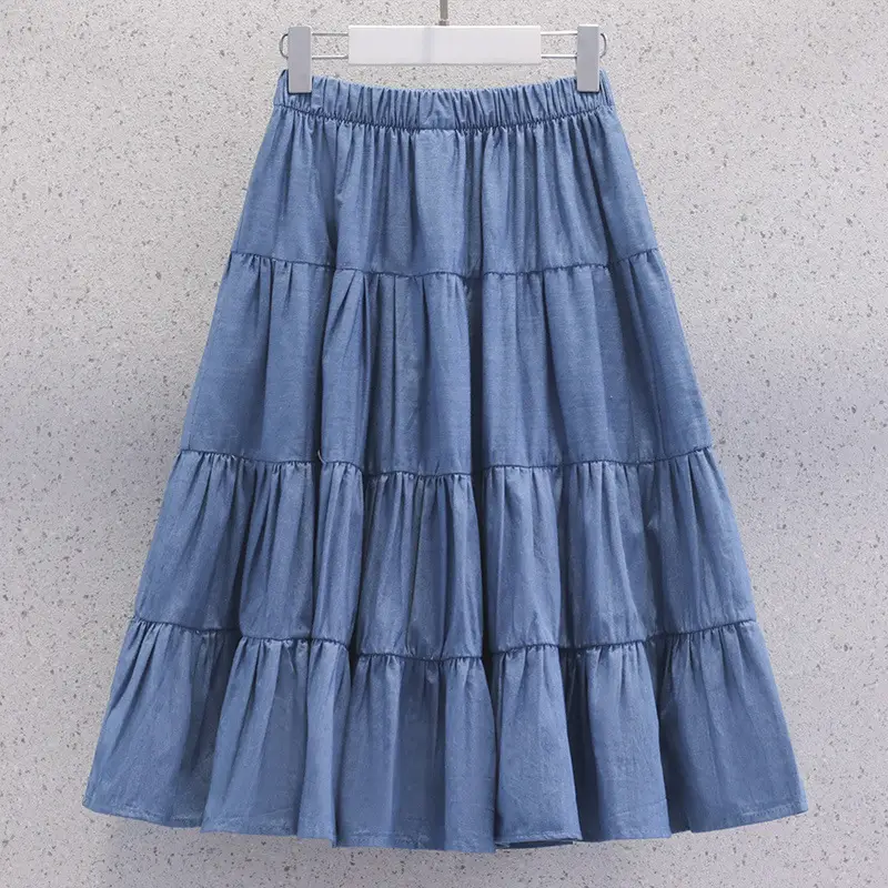 Blue Tiered Girl's Skirt Mid-Length Summer Wear - Image 2