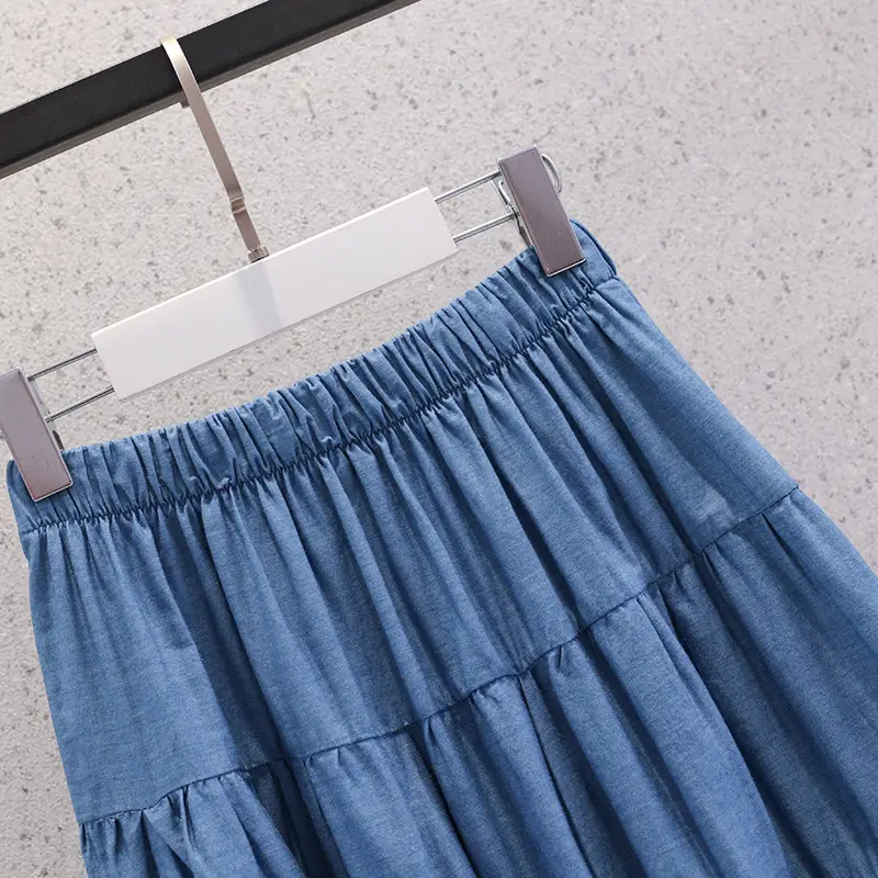 Blue Tiered Girl's Skirt Mid-Length Summer Wear - Image 3